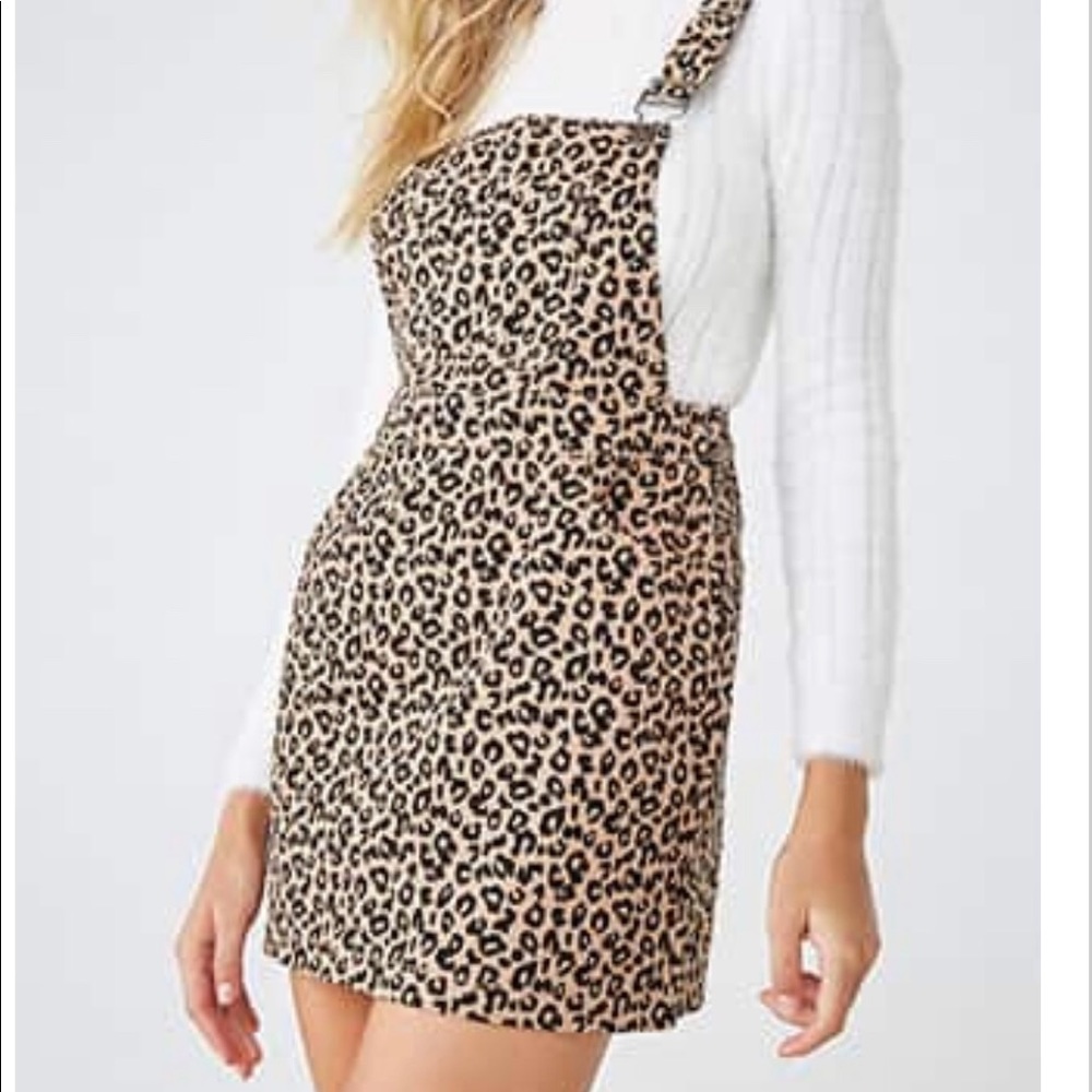 Forever 21 Leopard Print Denim Overall Dress